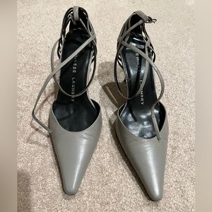 Gray leather pumps